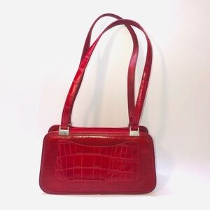 Brighton Red Crocodile-Embossed Shoulder Bag